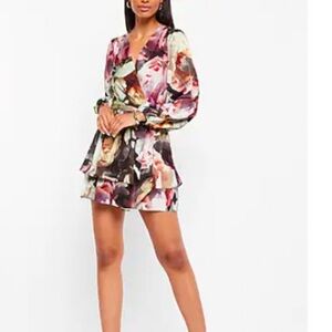 Express Multicolor Satin Floral Ruffle Wrap Front Romper Size Large